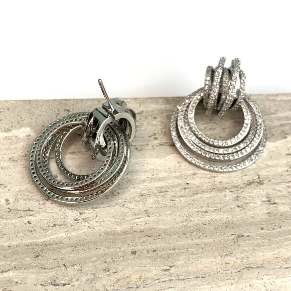 NEW~ Anthropologie Shashi Roux Silver & Cubic Zirconia Door Knocker Earrings - Picture 9 of 15